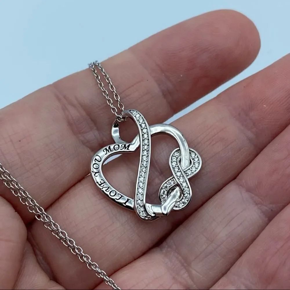Mom CZ Sterling Silver Infinity Heart Necklace